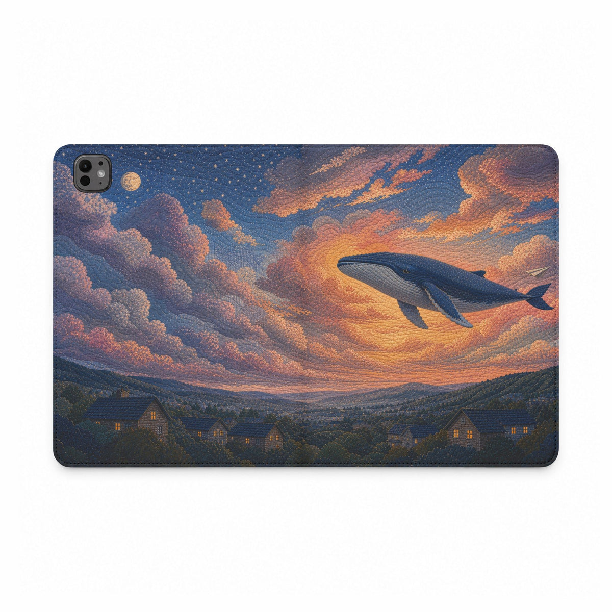Whale iPad Case, Whale Above the Clouds Folio, Vegan Leather Tablet Case, Ocean Gift, Whimsical Tech Gift