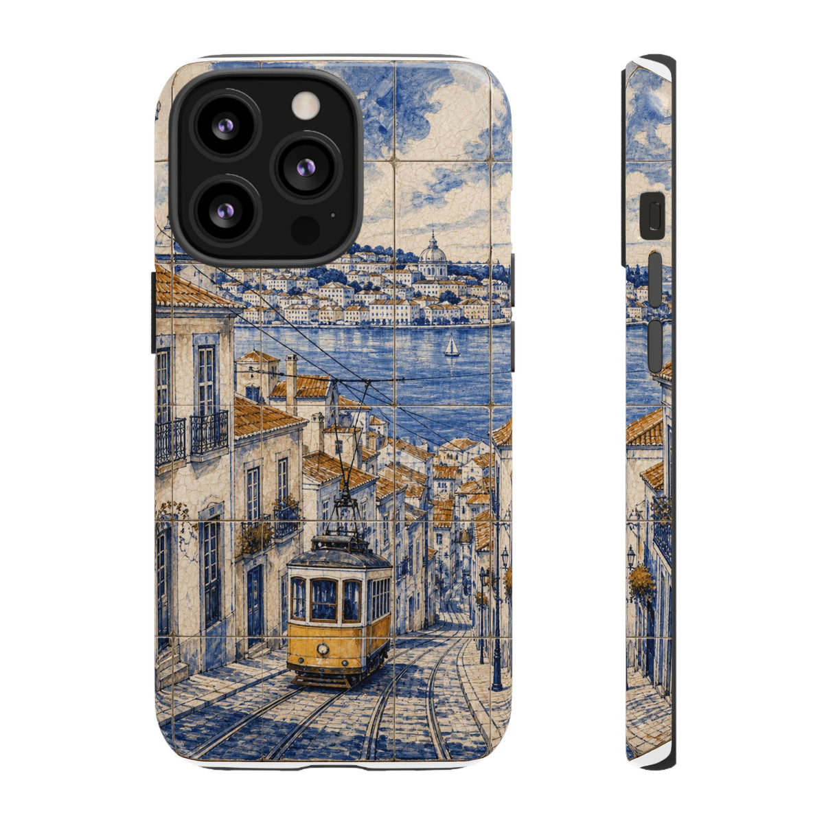 Lisbon Phone Case, Azulejo-Look Travel Art, Tough Protective Case, Matte or Glossy