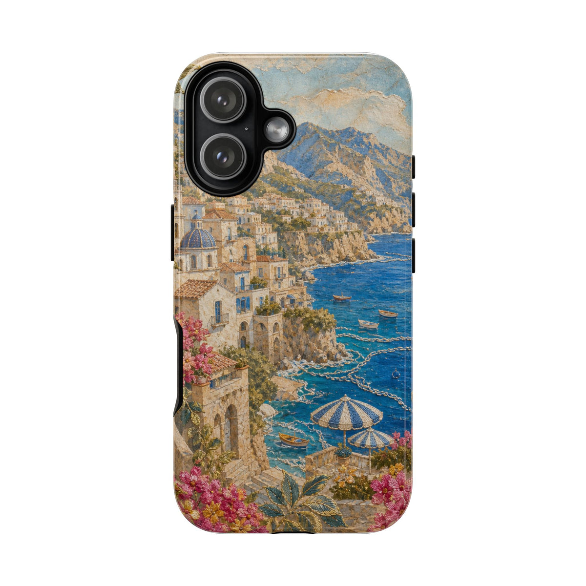 Amalfi Coast Phone Case, Fresco Embroidery-Look Art, Tough Protective Case