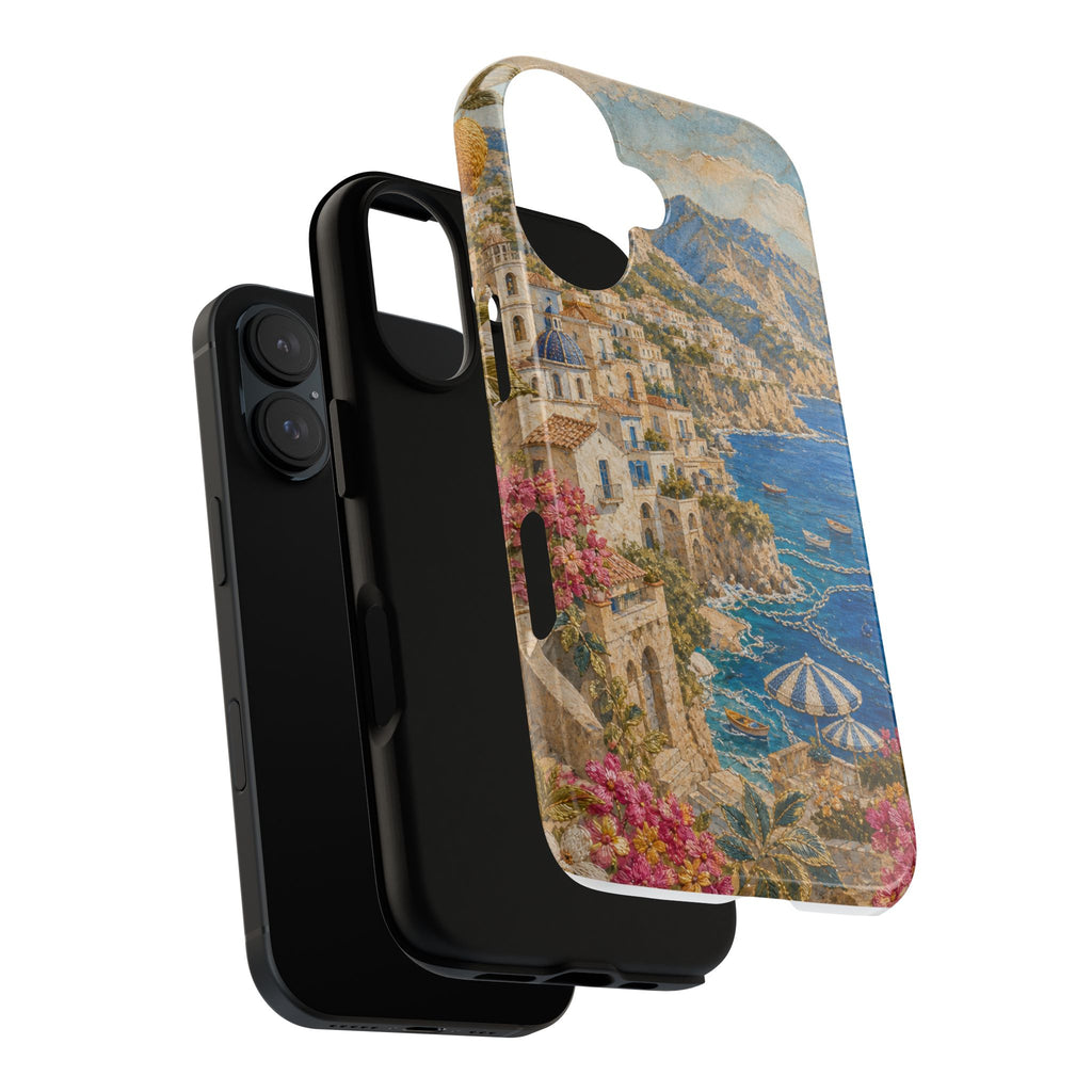 Amalfi Coast Phone Case, Fresco Embroidery-Look Art, Tough Protective Case