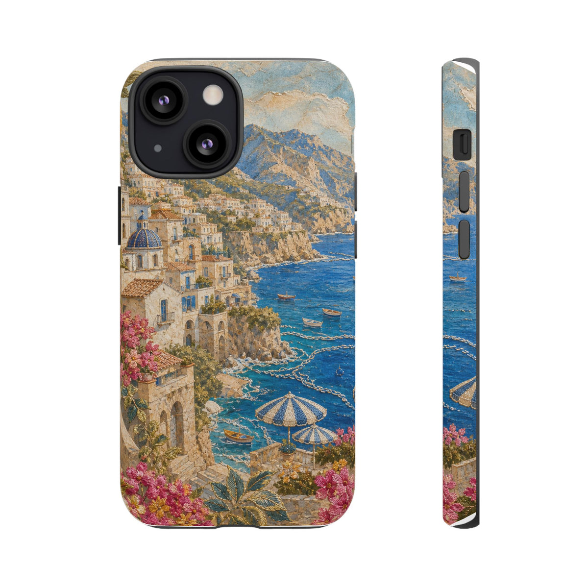 Amalfi Coast Phone Case, Fresco Embroidery-Look Art, Tough Protective Case