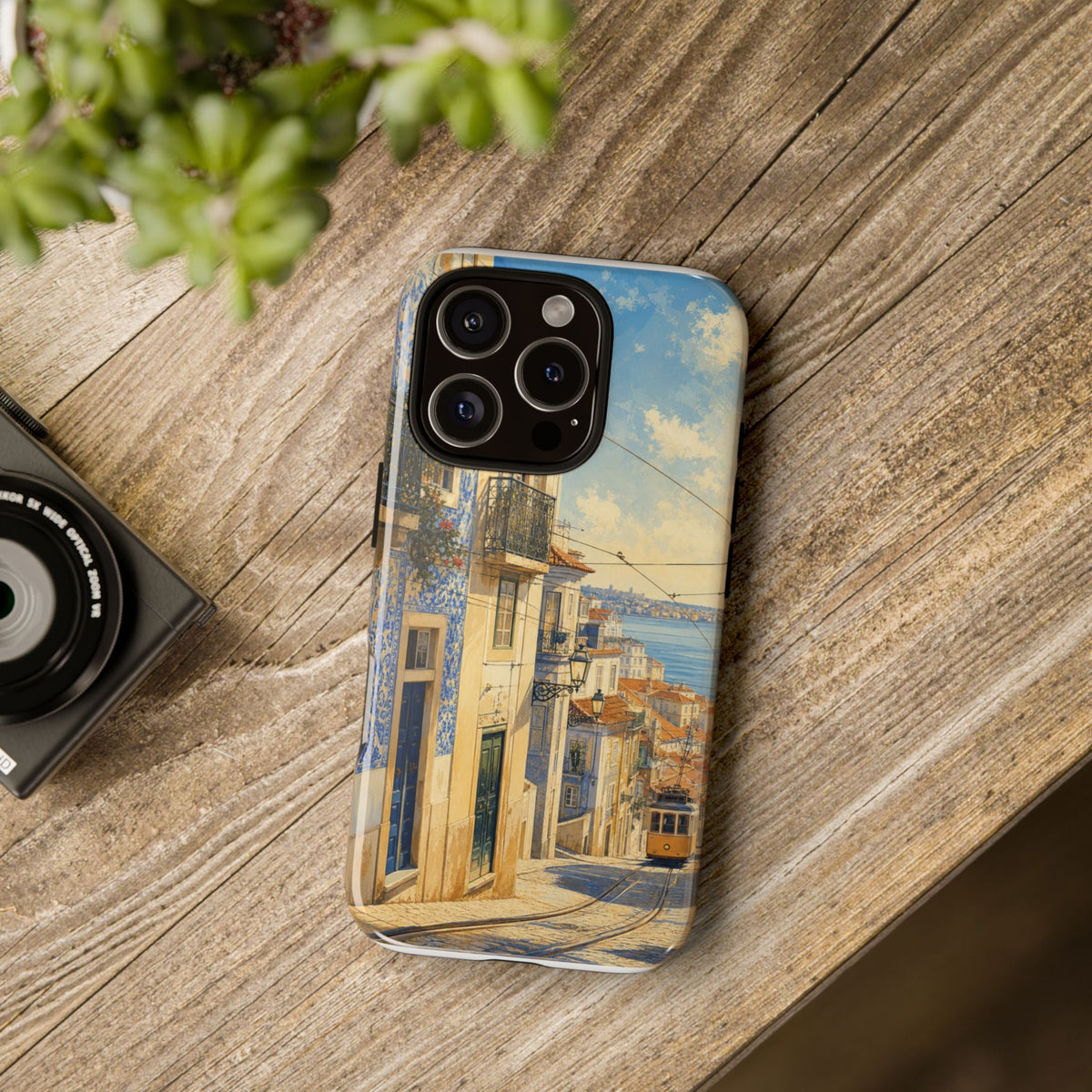 Lisbon Phone Case, Tram Street Travel Art, Tough Protective Case, Matte or Glossy