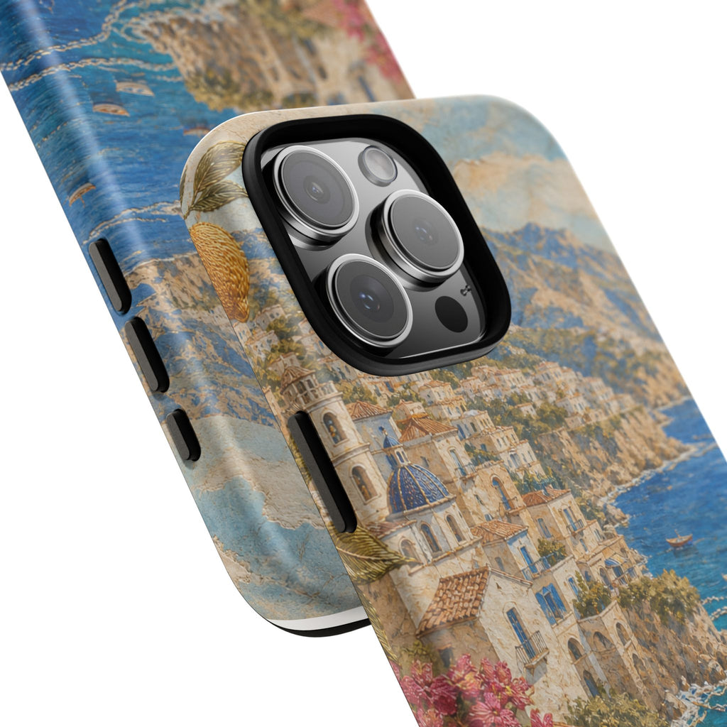 Amalfi Coast Phone Case, Fresco Embroidery-Look Art, Tough Protective Case