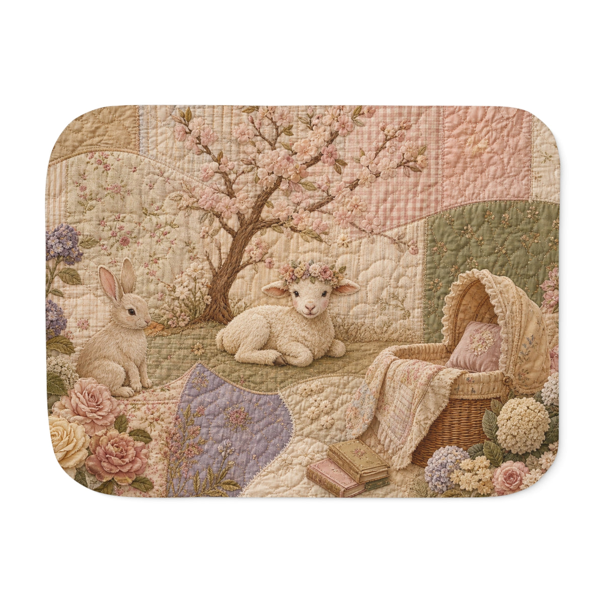 Storybook Nursery Blanket, Quilt Garden Sherpa Throw, Patchwork Look Baby Blanket, Cottagecore Nursery Decor, Baby Shower Gift