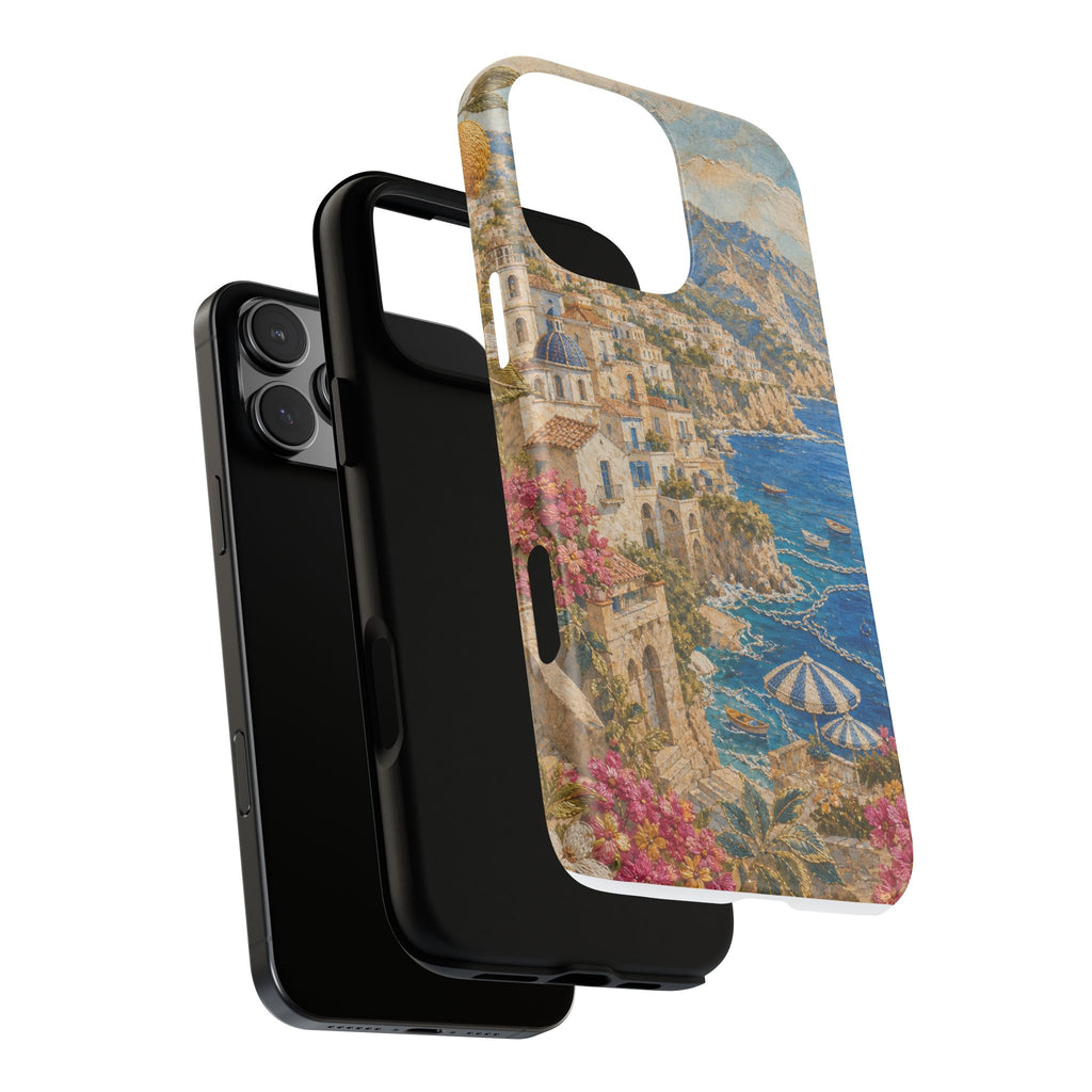 Amalfi Coast Phone Case, Fresco Embroidery-Look Art, Tough Protective Case