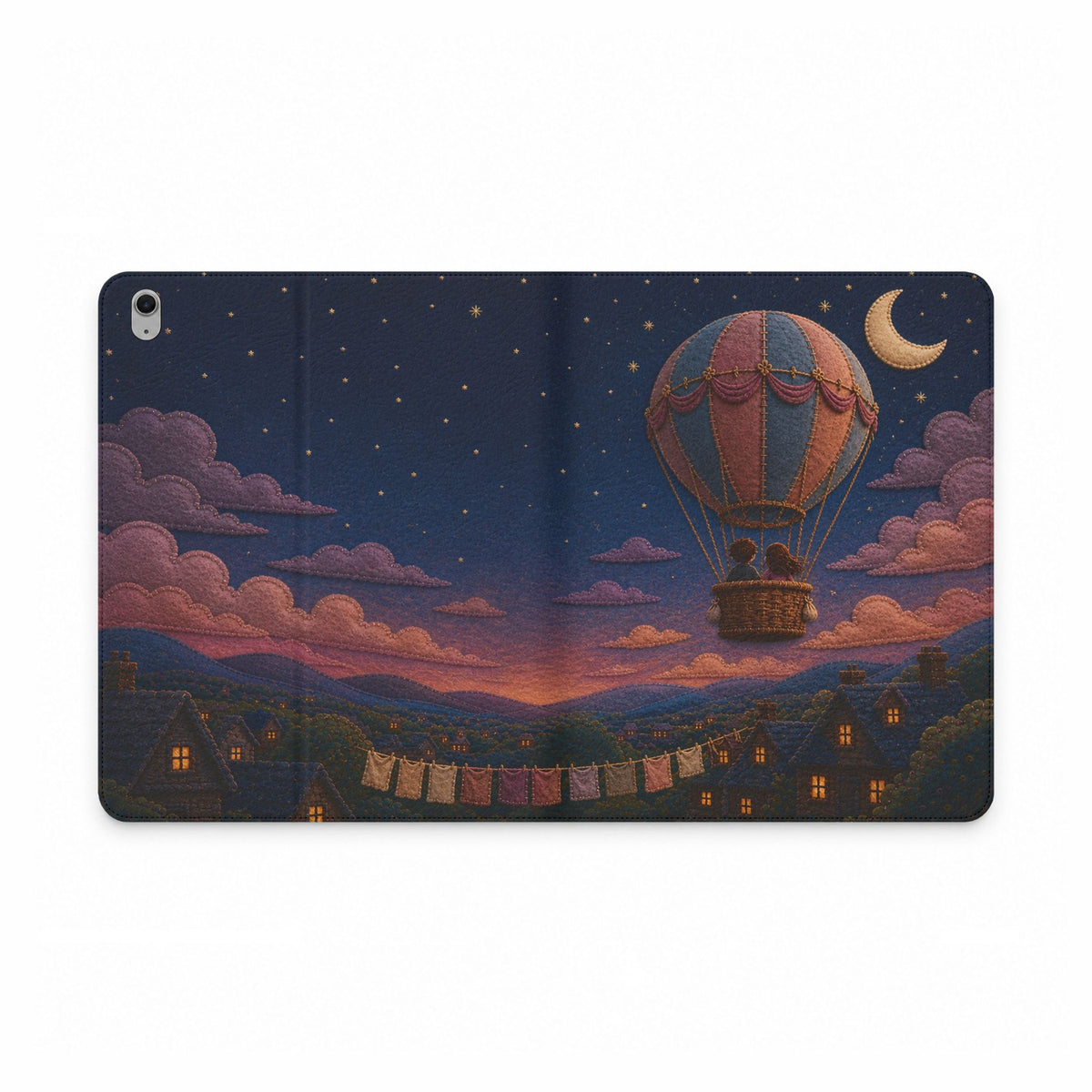 Hot Air Balloon iPad Case, Balloon to the Moon Folio, Vegan Leather Tablet Case, Celestial Gift, Whimsical Tech Gift