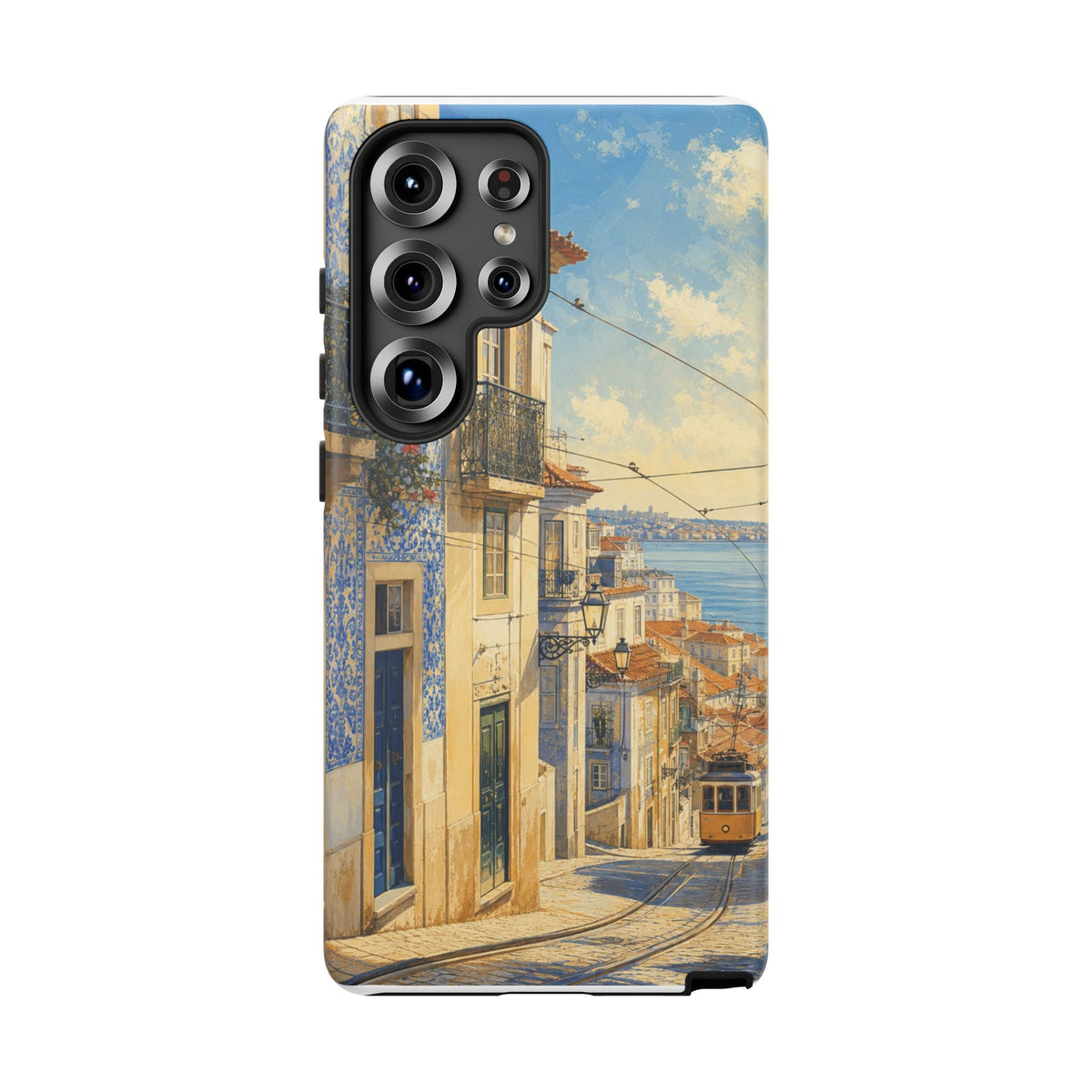 Lisbon Phone Case, Tram Street Travel Art, Tough Protective Case, Matte or Glossy