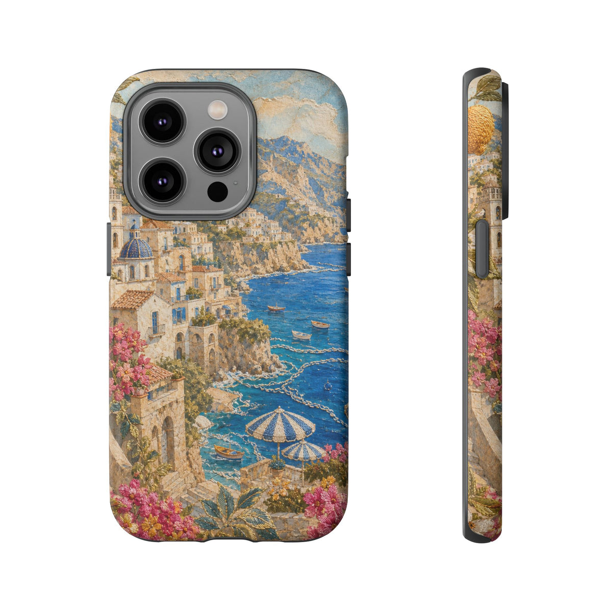 Amalfi Coast Phone Case, Fresco Embroidery-Look Art, Tough Protective Case
