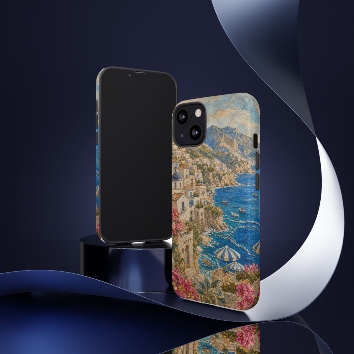 Amalfi Coast Phone Case, Fresco Embroidery-Look Art, Tough Protective Case