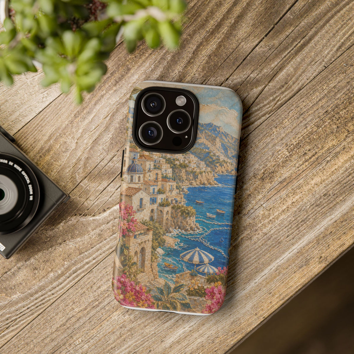 Amalfi Coast Phone Case, Fresco Embroidery-Look Art, Tough Protective Case