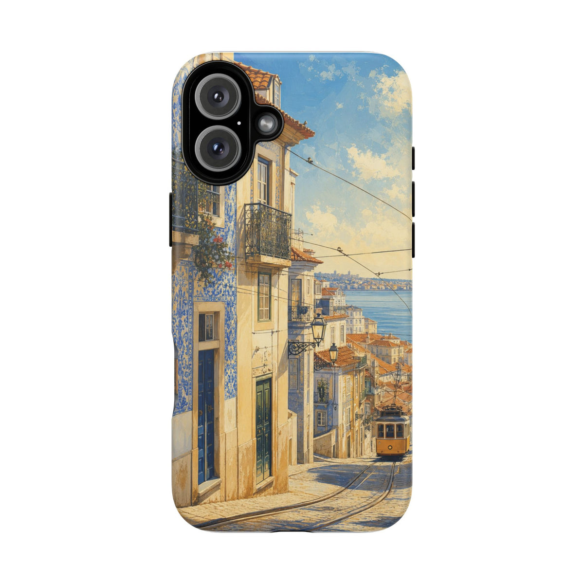 Lisbon Phone Case, Tram Street Travel Art, Tough Protective Case, Matte or Glossy