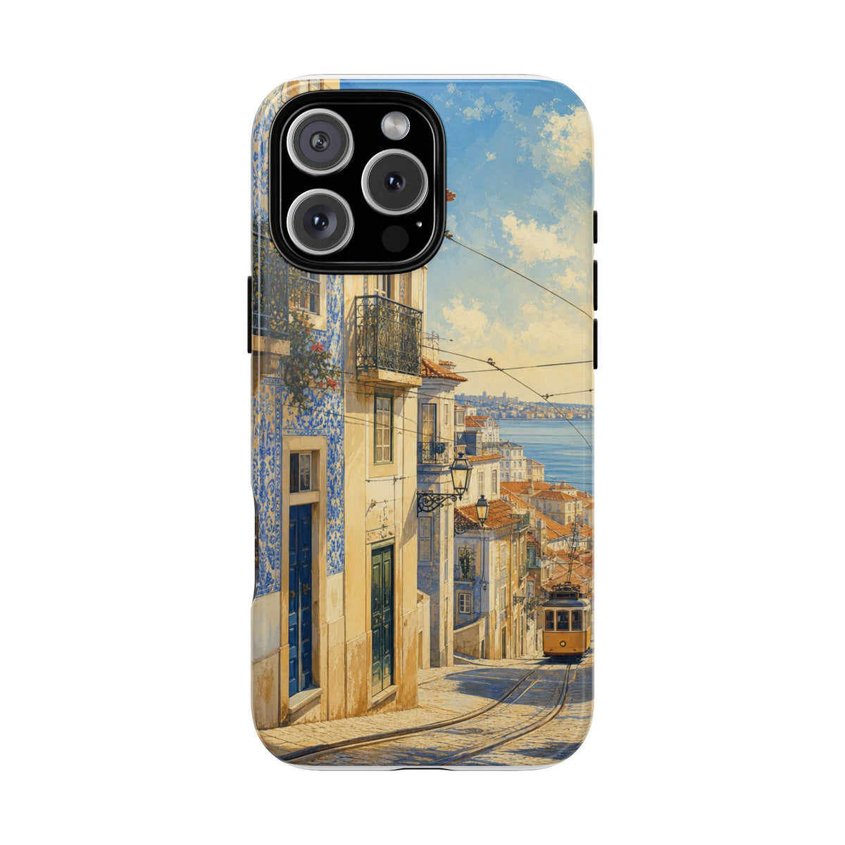 Lisbon Phone Case, Tram Street Travel Art, Tough Protective Case, Matte or Glossy