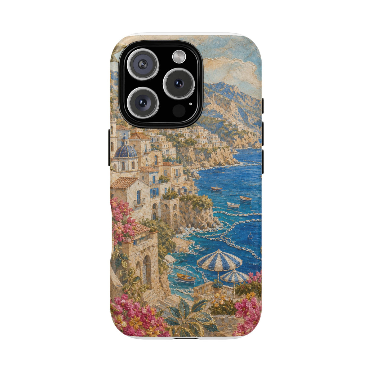 Amalfi Coast Phone Case, Fresco Embroidery-Look Art, Tough Protective Case