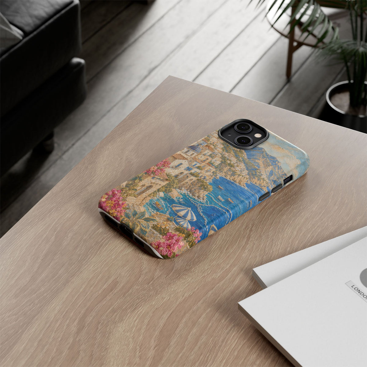 Amalfi Coast Phone Case, Fresco Embroidery-Look Art, Tough Protective Case