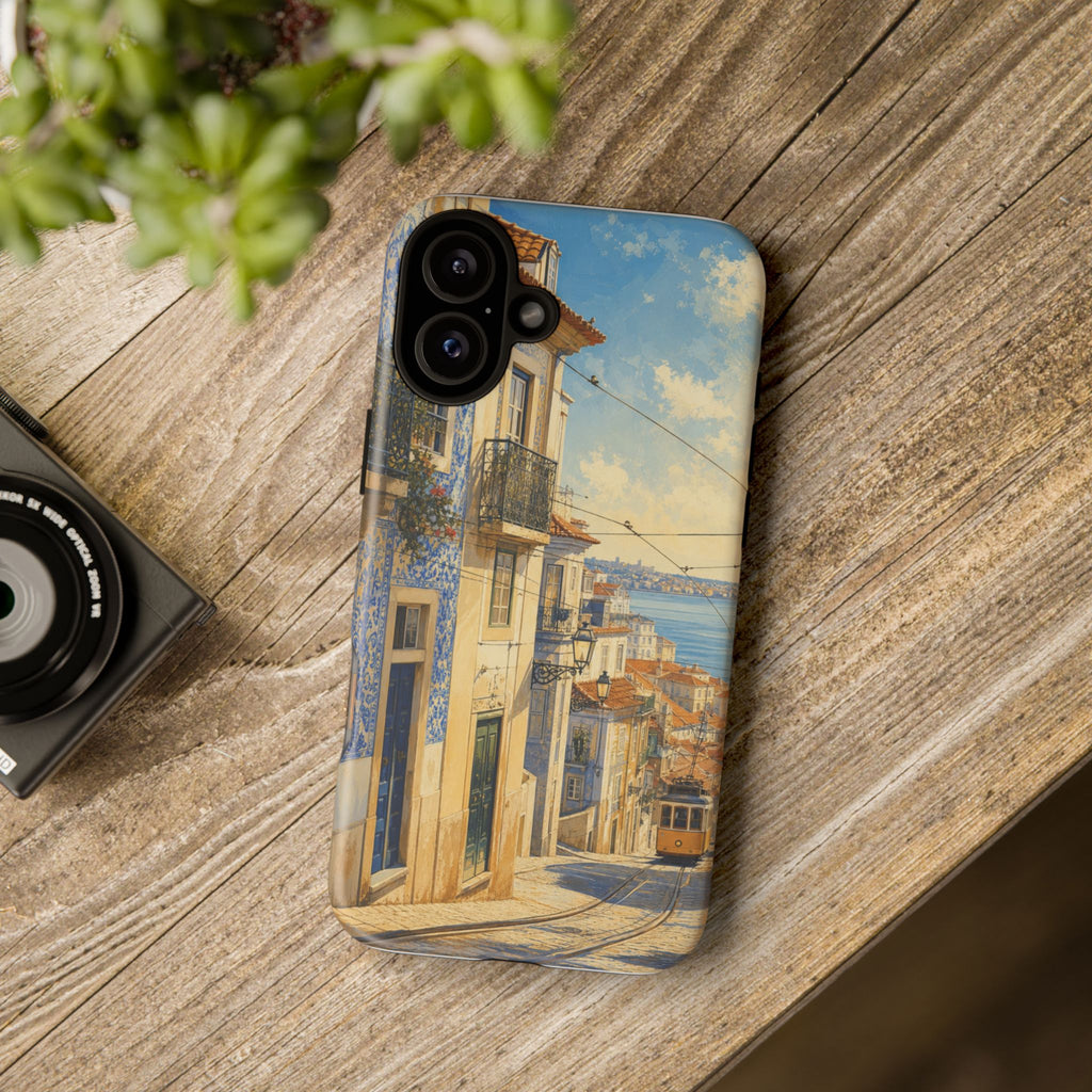 Lisbon Phone Case, Tram Street Travel Art, Tough Protective Case, Matte or Glossy