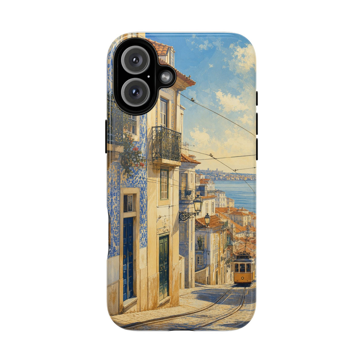 Lisbon Phone Case, Tram Street Travel Art, Tough Protective Case, Matte or Glossy