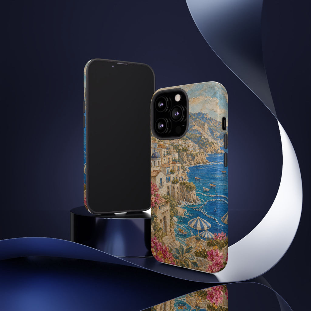 Amalfi Coast Phone Case, Fresco Embroidery-Look Art, Tough Protective Case