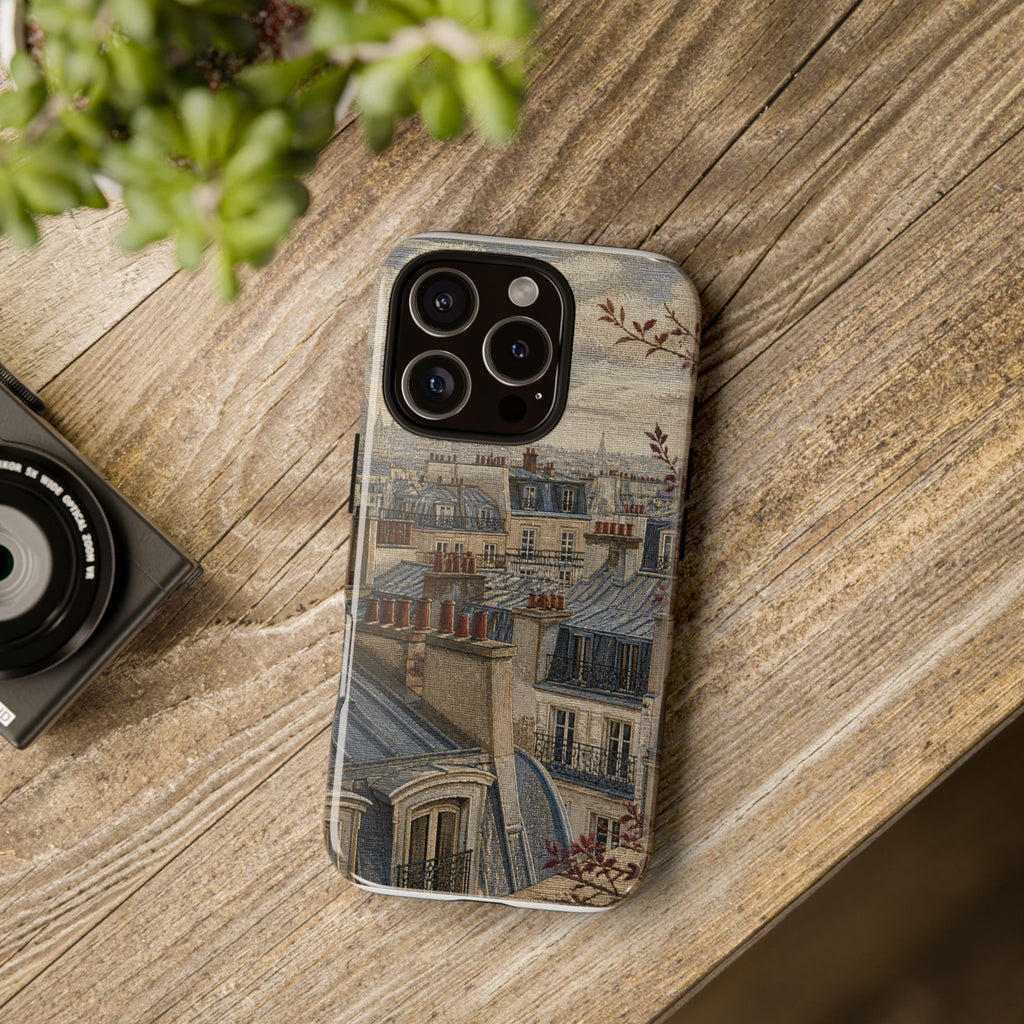 Paris Phone Case, Jacquard-Look Travel Art, Tough Protective Case, Matte or Glossy
