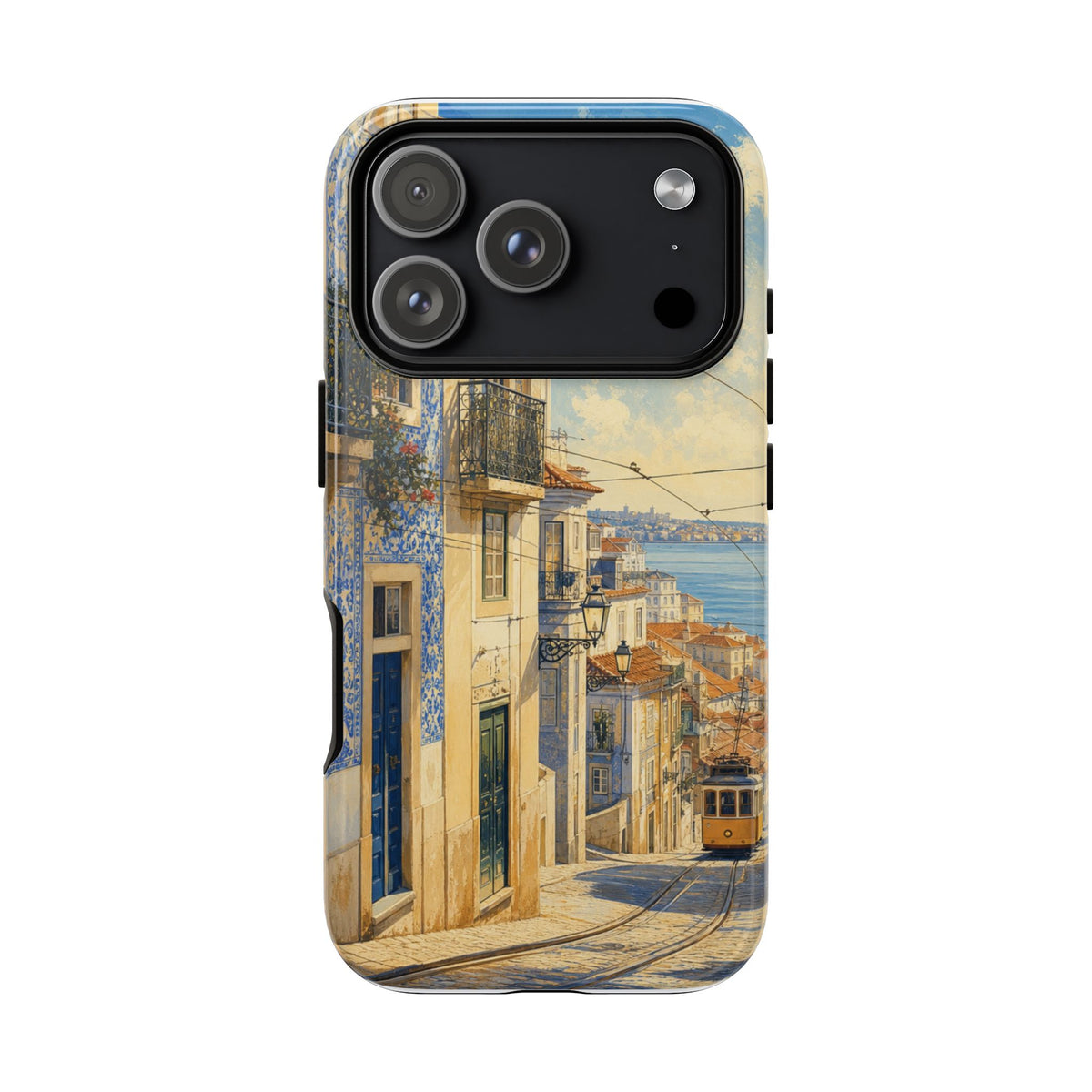 Lisbon Phone Case, Tram Street Travel Art, Tough Protective Case, Matte or Glossy
