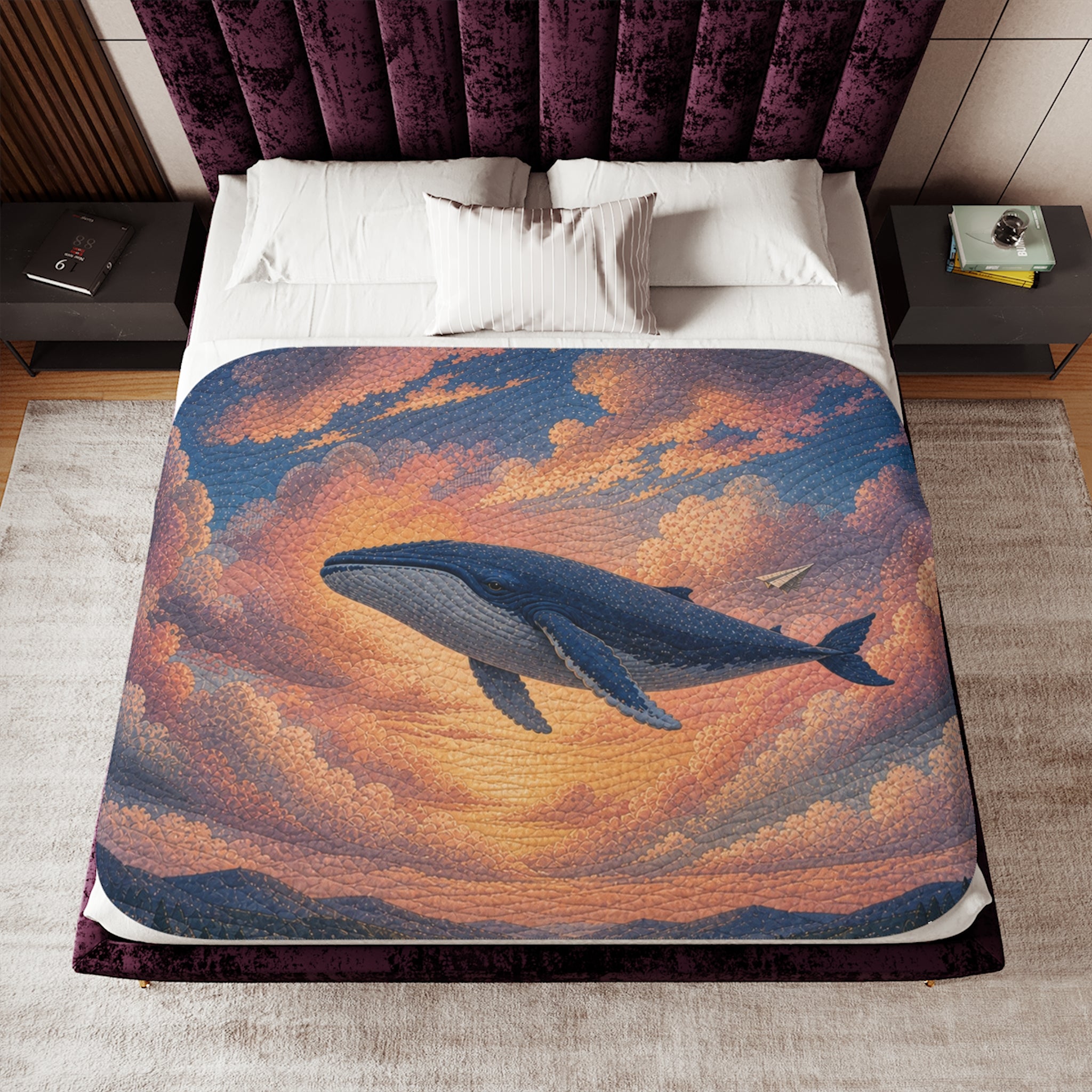 Whale Blanket, Whale Above the Clouds Sherpa Throw, Ocean Nursery Decor, Kids Toddler Blanket, Baby Shower Gift, Storybook Nursery