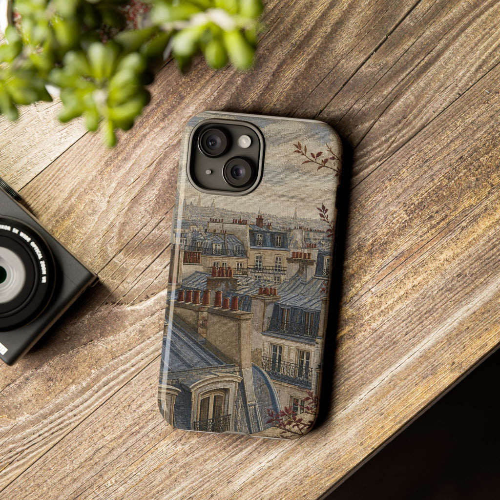 Paris Phone Case, Jacquard-Look Travel Art, Tough Protective Case, Matte or Glossy