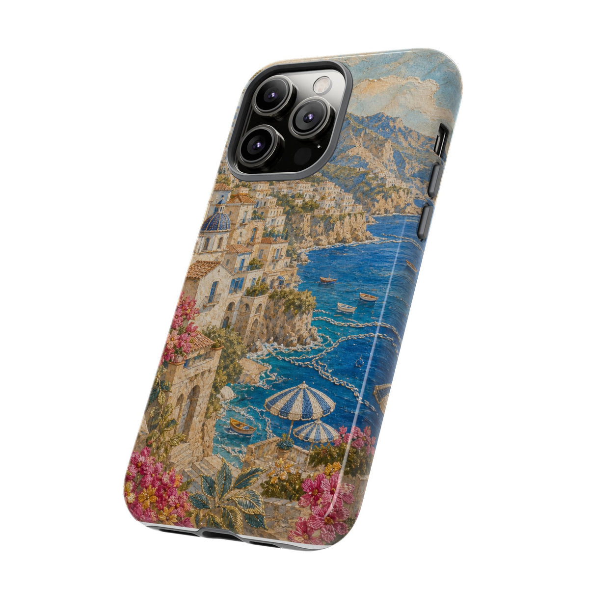 Amalfi Coast Phone Case, Fresco Embroidery-Look Art, Tough Protective Case