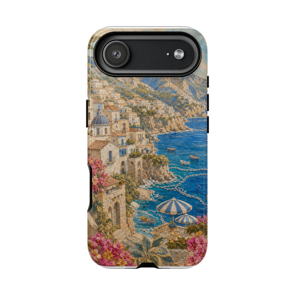 Amalfi Coast Phone Case, Fresco Embroidery-Look Art, Tough Protective Case