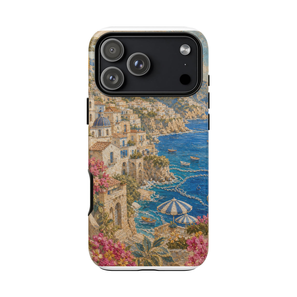 Amalfi Coast Phone Case, Fresco Embroidery-Look Art, Tough Protective Case