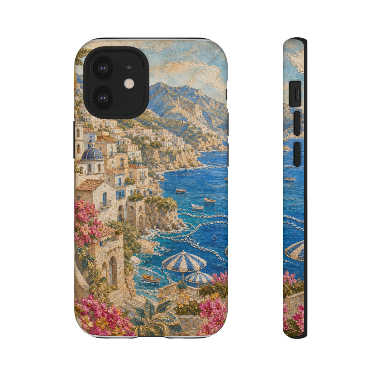 Amalfi Coast Phone Case, Fresco Embroidery-Look Art, Tough Protective Case