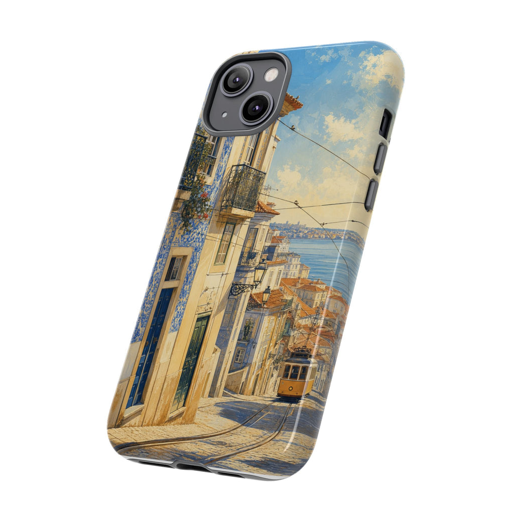 Lisbon Phone Case, Tram Street Travel Art, Tough Protective Case, Matte or Glossy