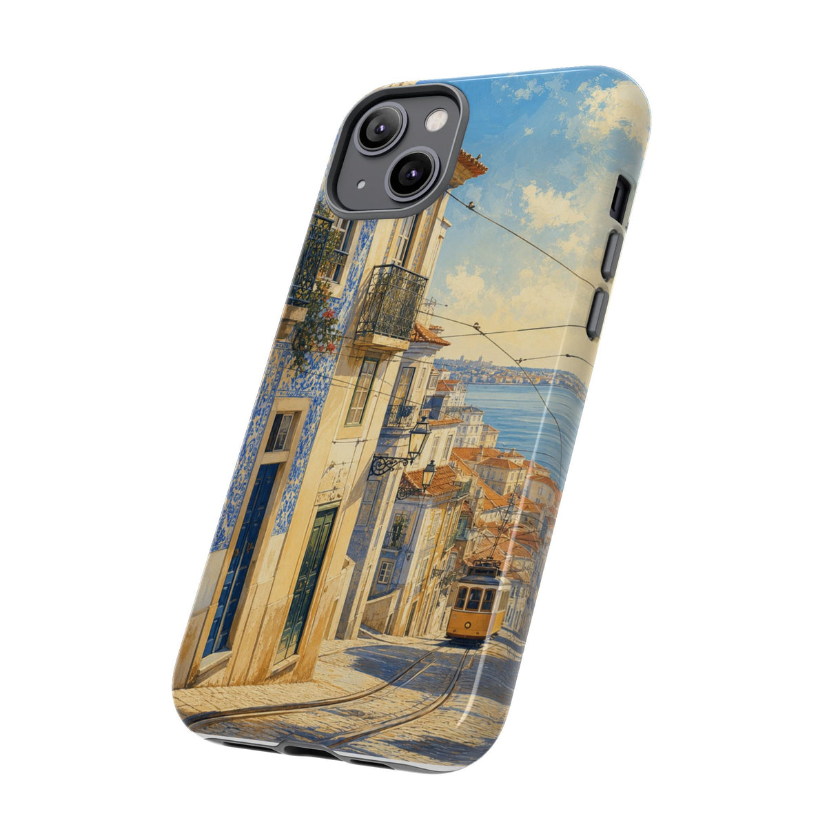 Lisbon Phone Case, Tram Street Travel Art, Tough Protective Case, Matte or Glossy