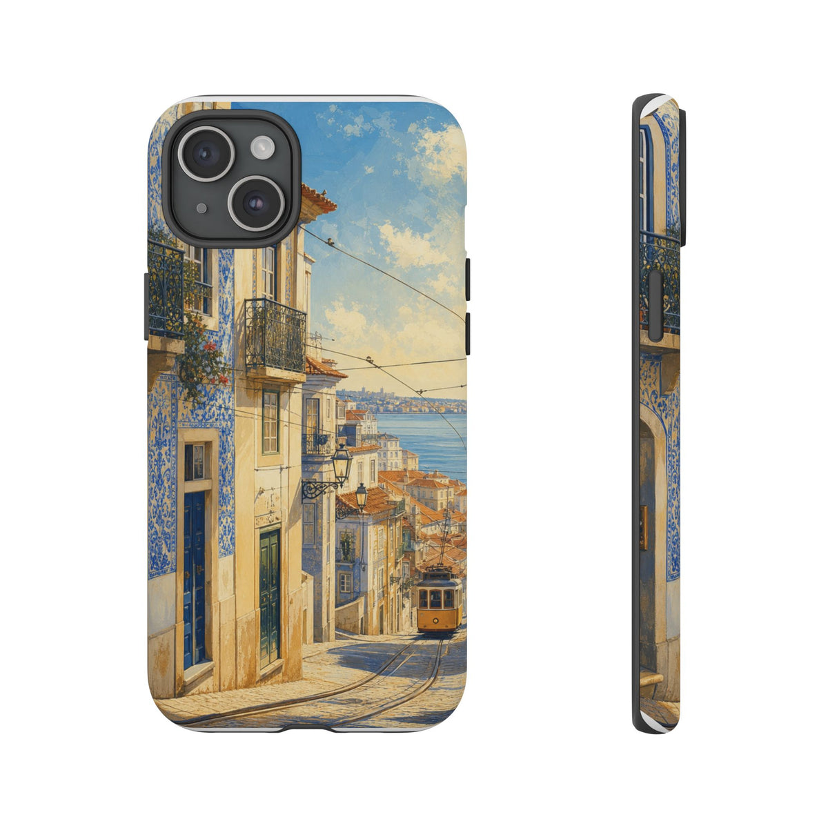 Lisbon Phone Case, Tram Street Travel Art, Tough Protective Case, Matte or Glossy