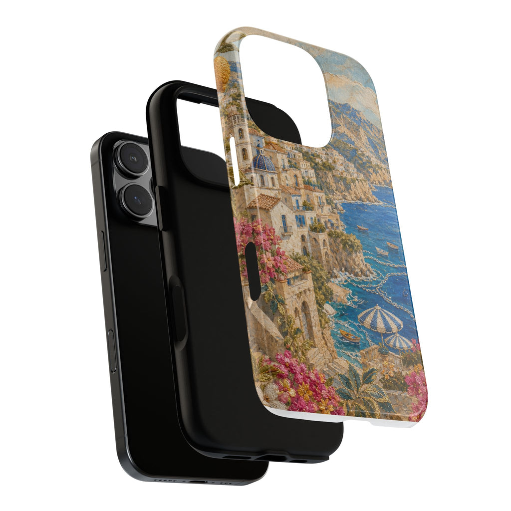 Amalfi Coast Phone Case, Fresco Embroidery-Look Art, Tough Protective Case