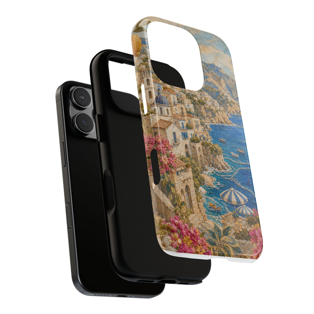 Amalfi Coast Phone Case, Fresco Embroidery-Look Art, Tough Protective Case