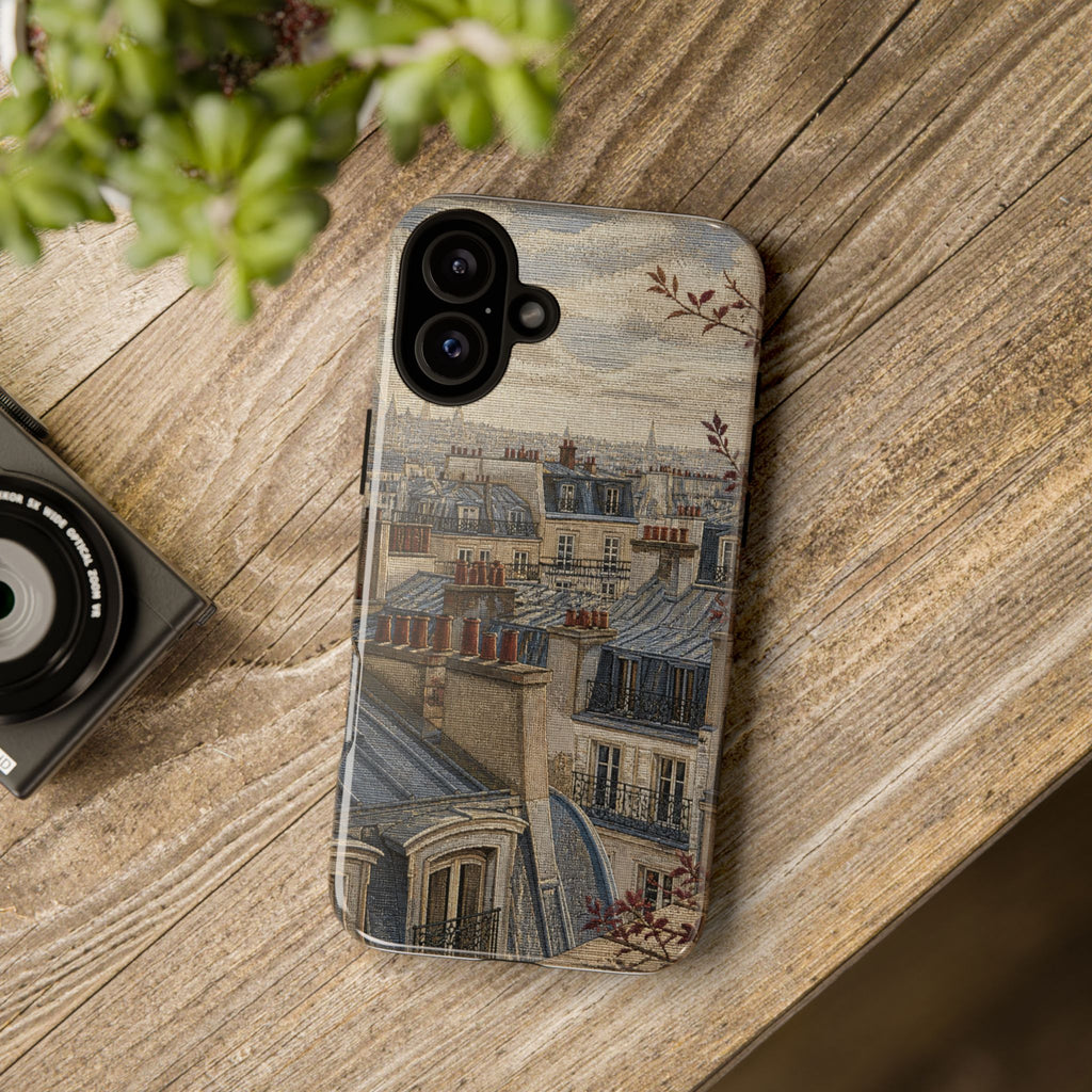 Paris Phone Case, Jacquard-Look Travel Art, Tough Protective Case, Matte or Glossy