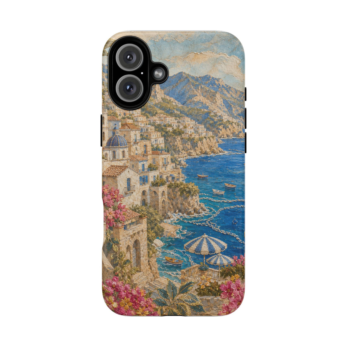 Amalfi Coast Phone Case, Fresco Embroidery-Look Art, Tough Protective Case
