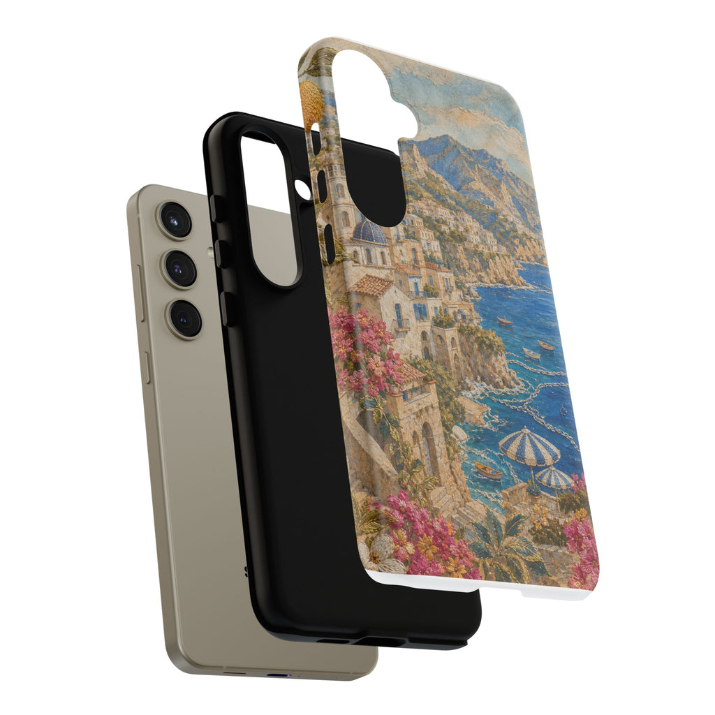 Amalfi Coast Phone Case, Fresco Embroidery-Look Art, Tough Protective Case