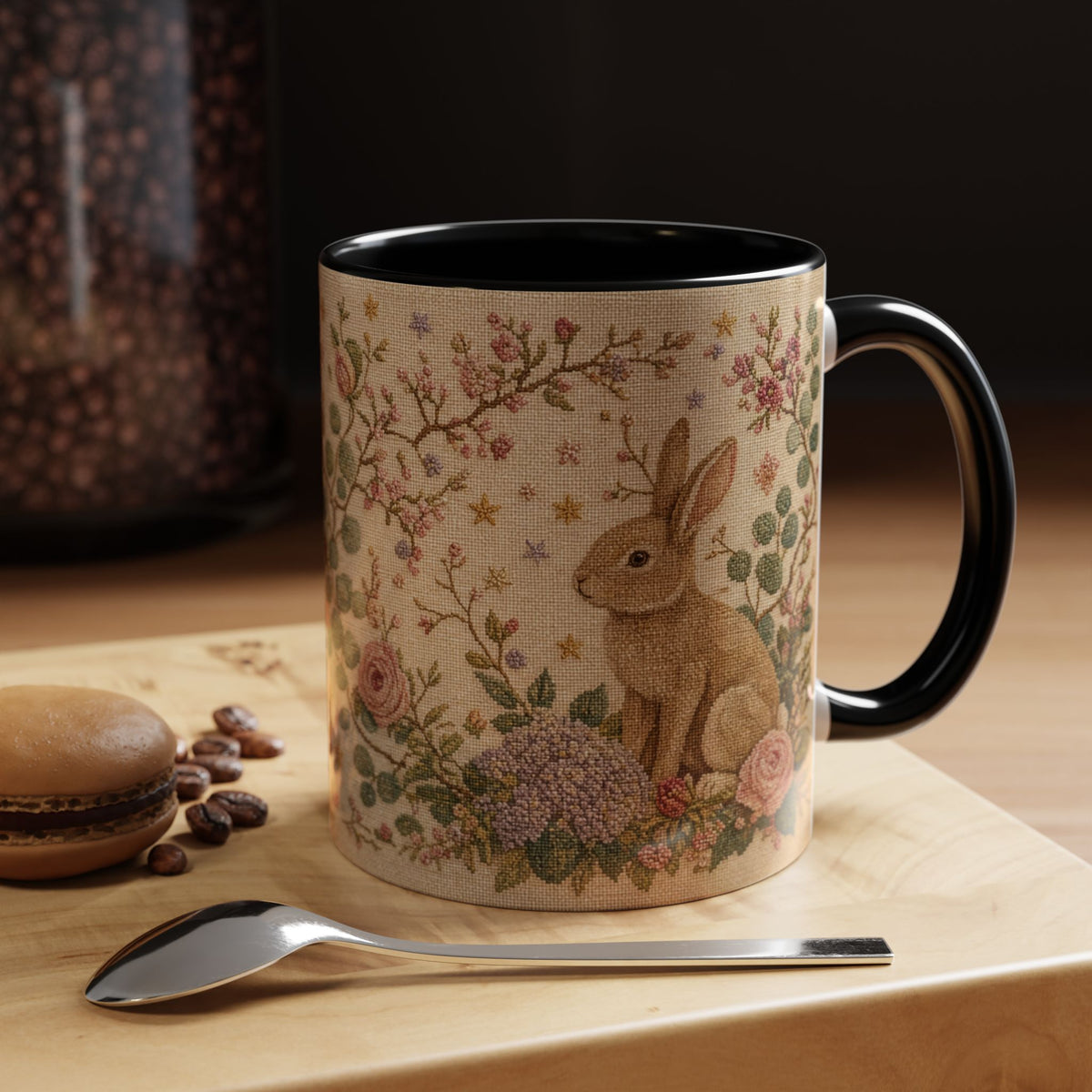 Tea Garden Coffee Mug, Needlepoint Look Ceramic Mug 11oz 15oz, Cottagecore Kitchen Decor, New Mom Gift, Gift for Grandma