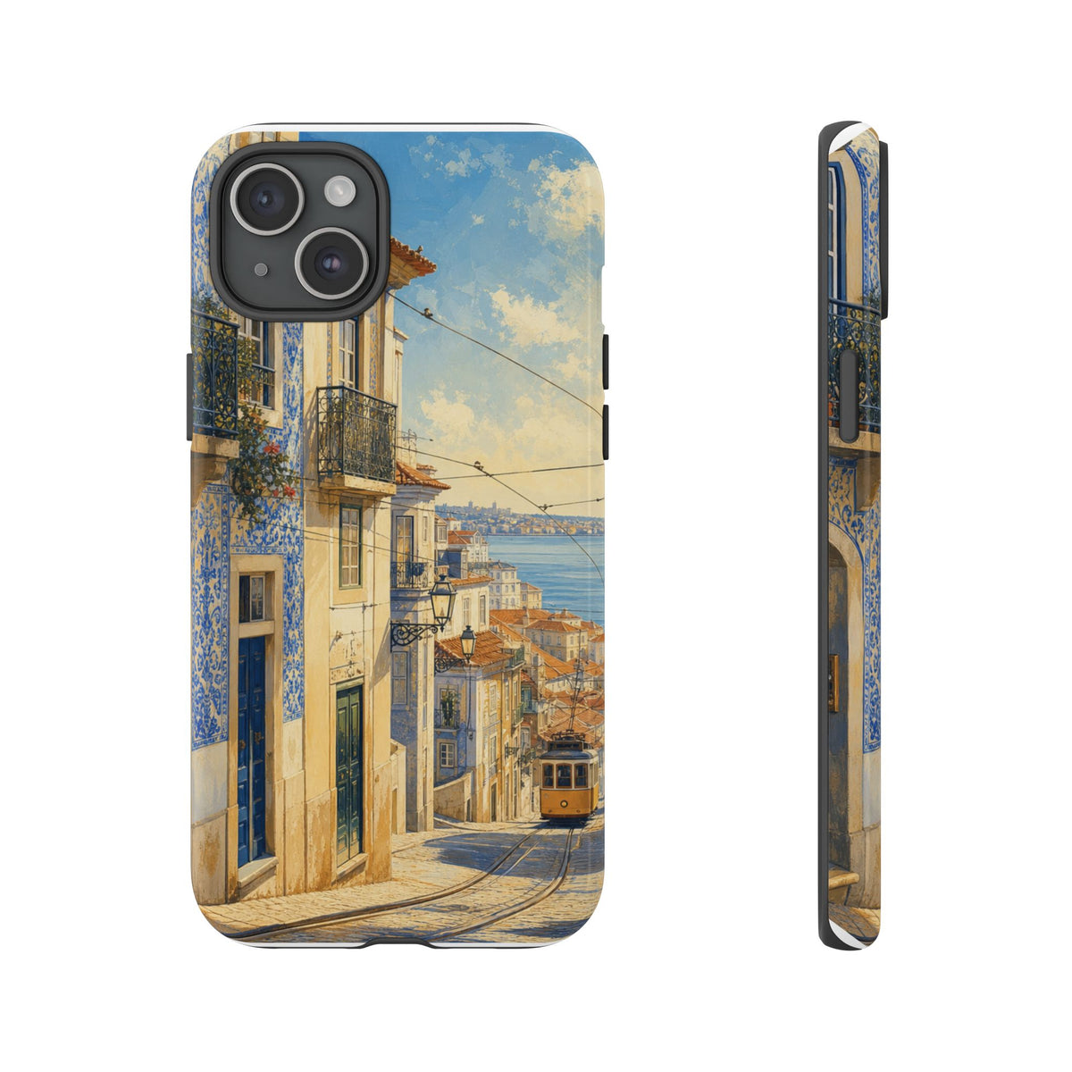 Lisbon Phone Case, Tram Street Travel Art, Tough Protective Case, Matte or Glossy