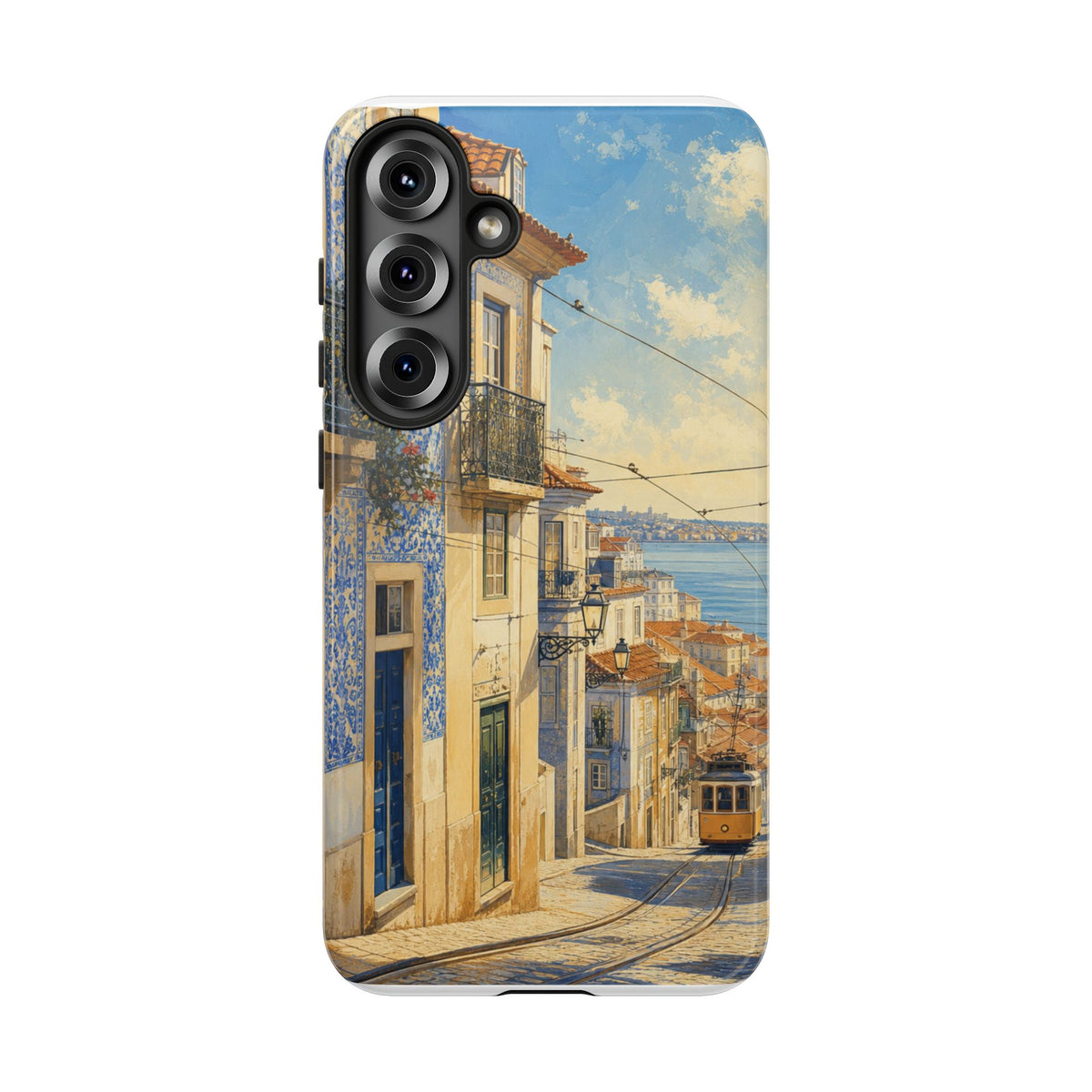 Lisbon Phone Case, Tram Street Travel Art, Tough Protective Case, Matte or Glossy
