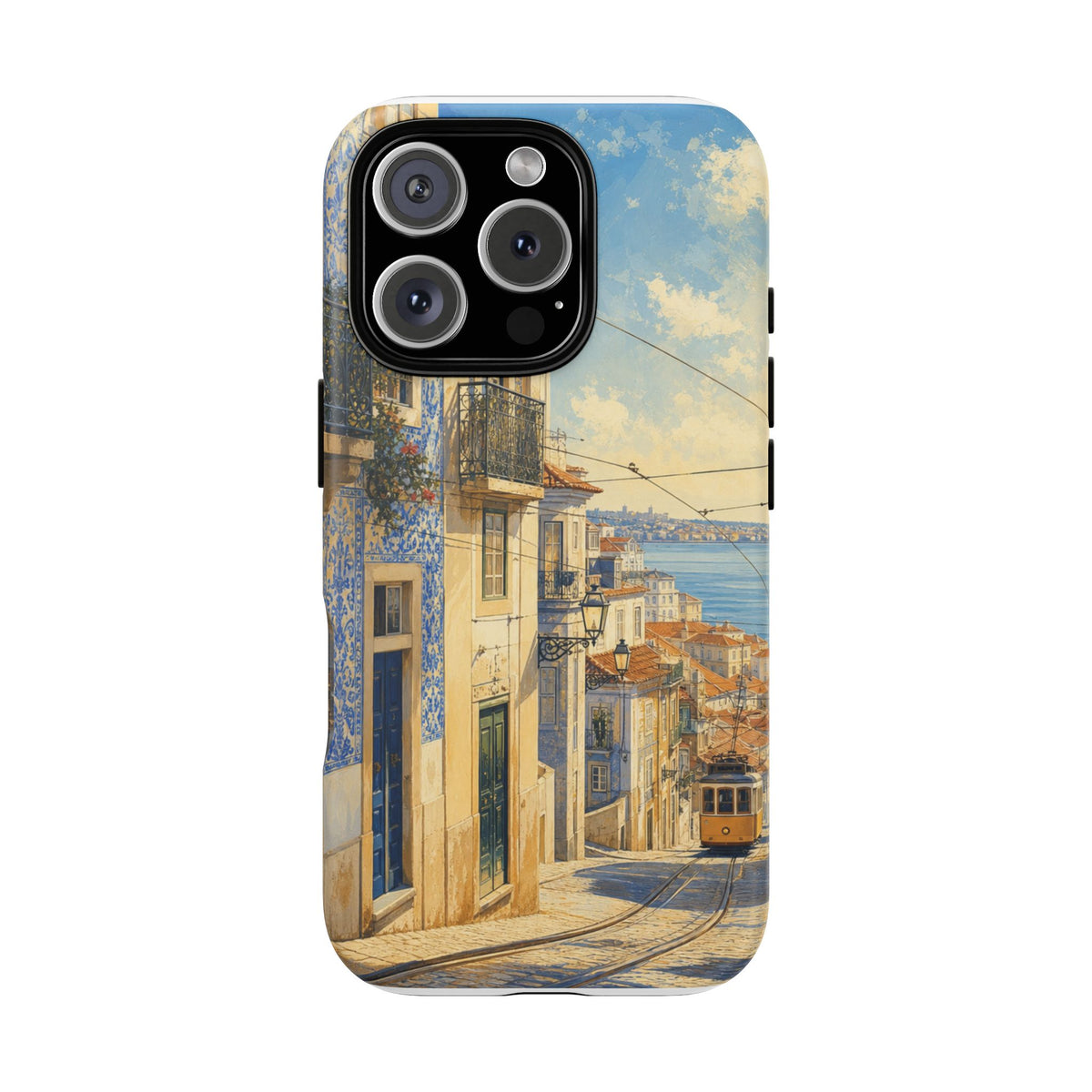 Lisbon Phone Case, Tram Street Travel Art, Tough Protective Case, Matte or Glossy