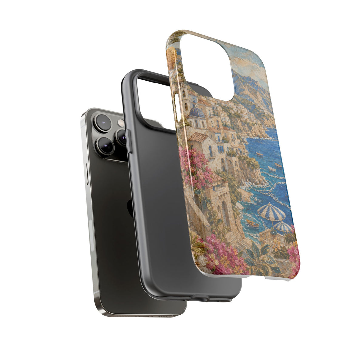 Amalfi Coast Phone Case, Fresco Embroidery-Look Art, Tough Protective Case