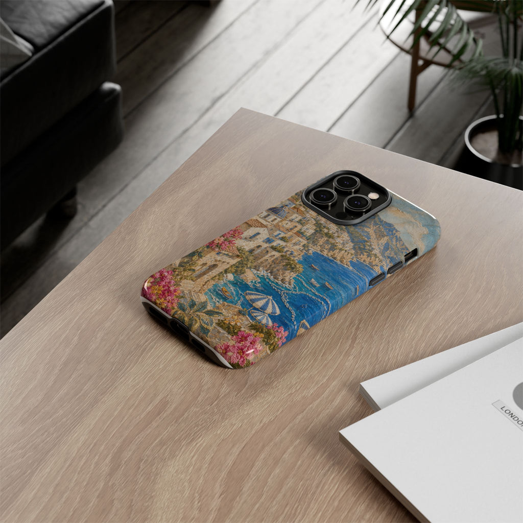 Amalfi Coast Phone Case, Fresco Embroidery-Look Art, Tough Protective Case