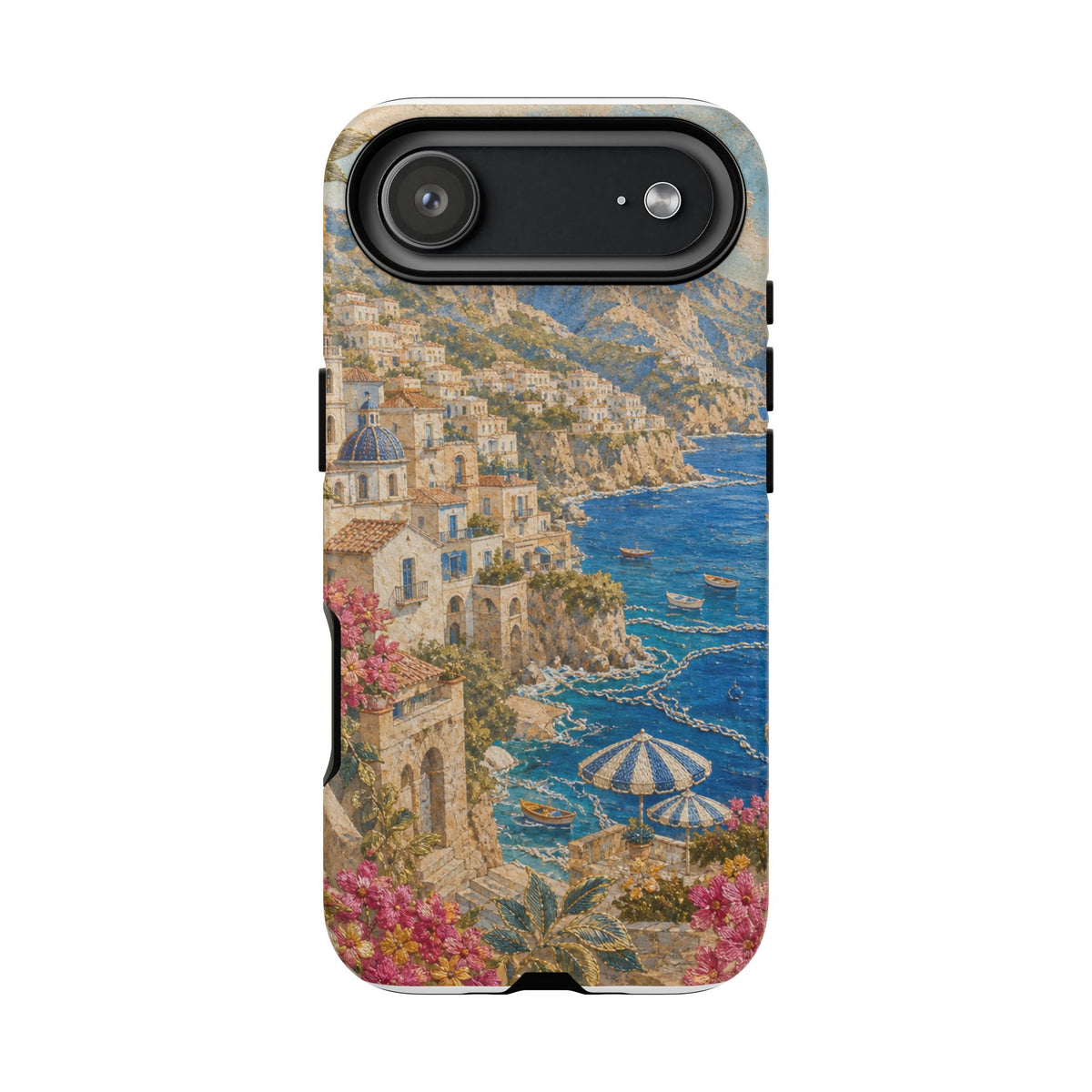Amalfi Coast Phone Case, Fresco Embroidery-Look Art, Tough Protective Case
