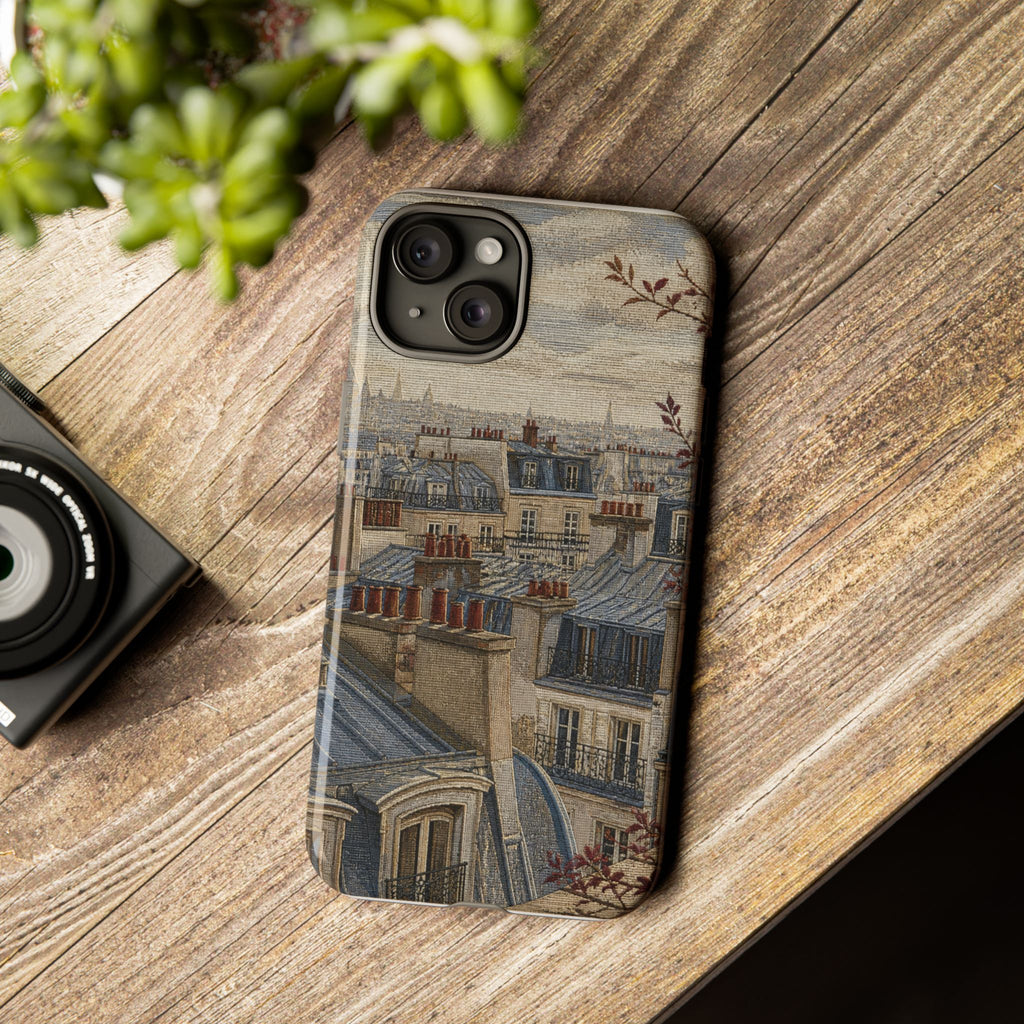 Paris Phone Case, Jacquard-Look Travel Art, Tough Protective Case, Matte or Glossy