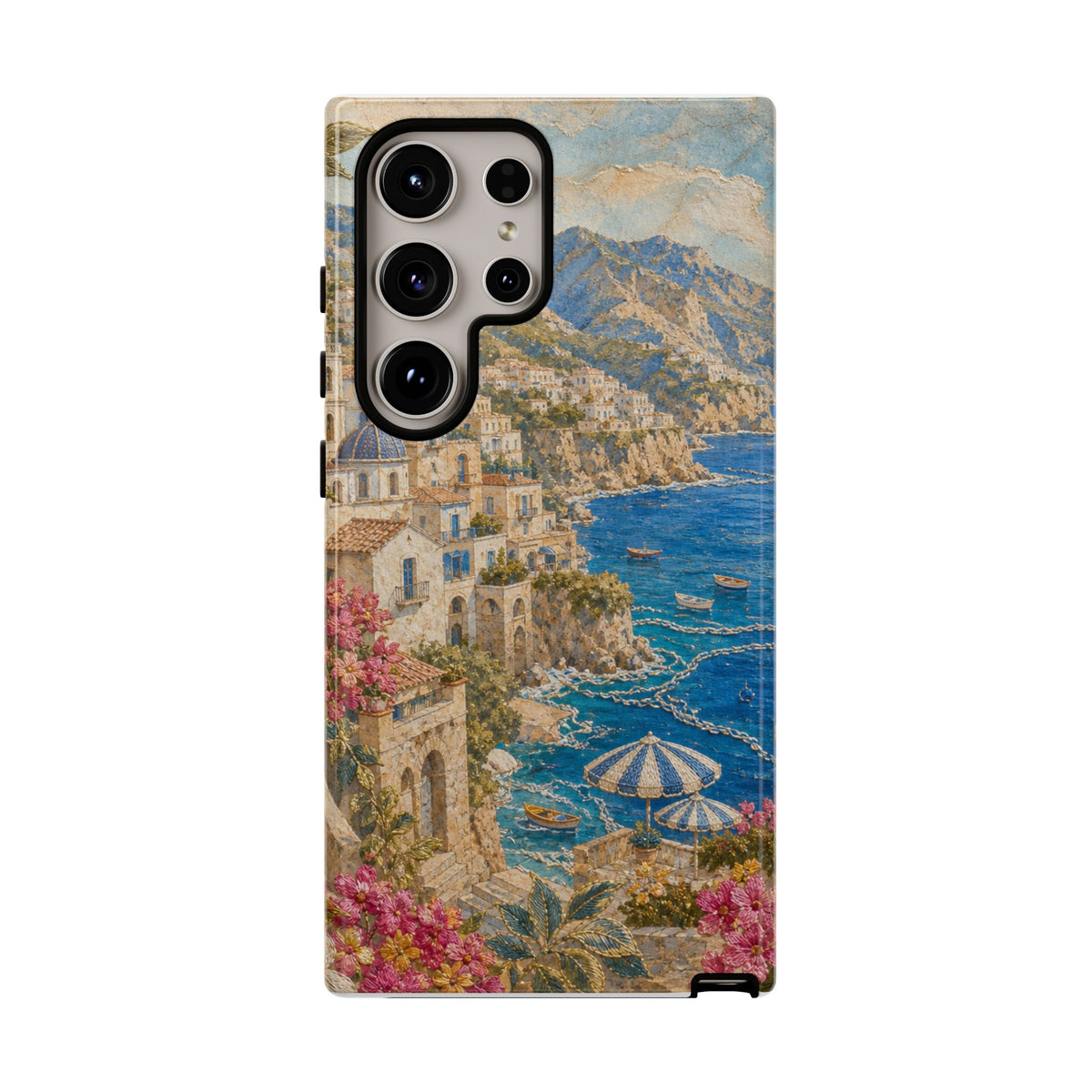 Amalfi Coast Phone Case, Fresco Embroidery-Look Art, Tough Protective Case