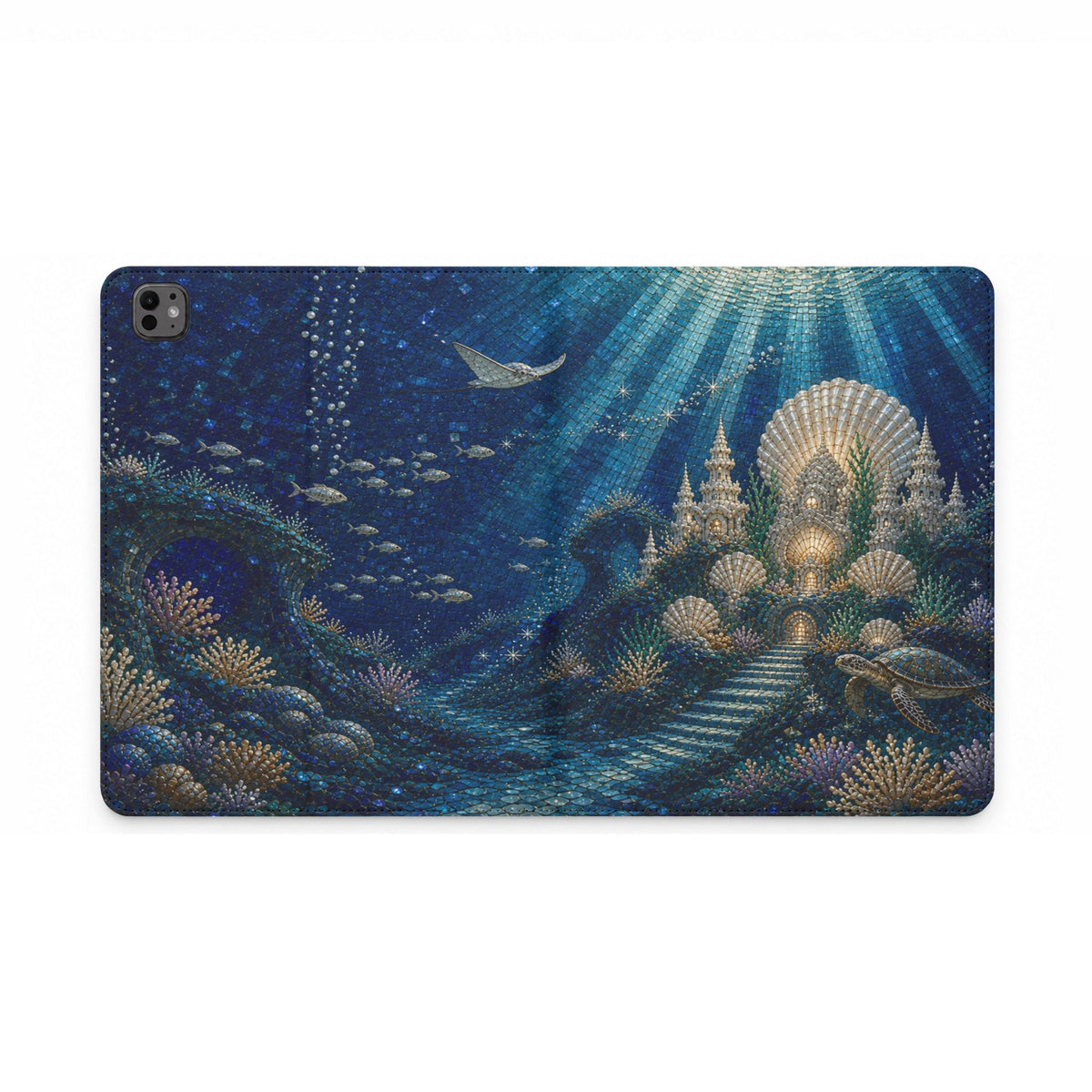 Ocean iPad Case, Kingdom Beneath the Sea Mosaic Folio, Vegan Leather Tablet Case, Under the Sea Gift, Mermaid Aesthetic
