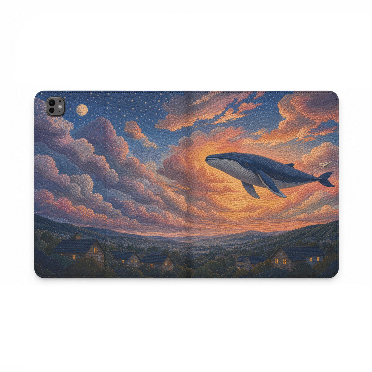 Whale iPad Case, Whale Above the Clouds Folio, Vegan Leather Tablet Case, Ocean Gift, Whimsical Tech Gift