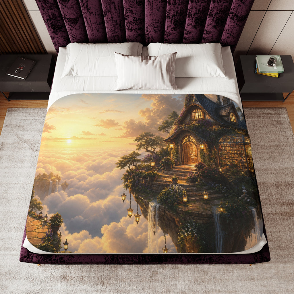 The House Above the Clouds Fantasy Sherpa Blanket