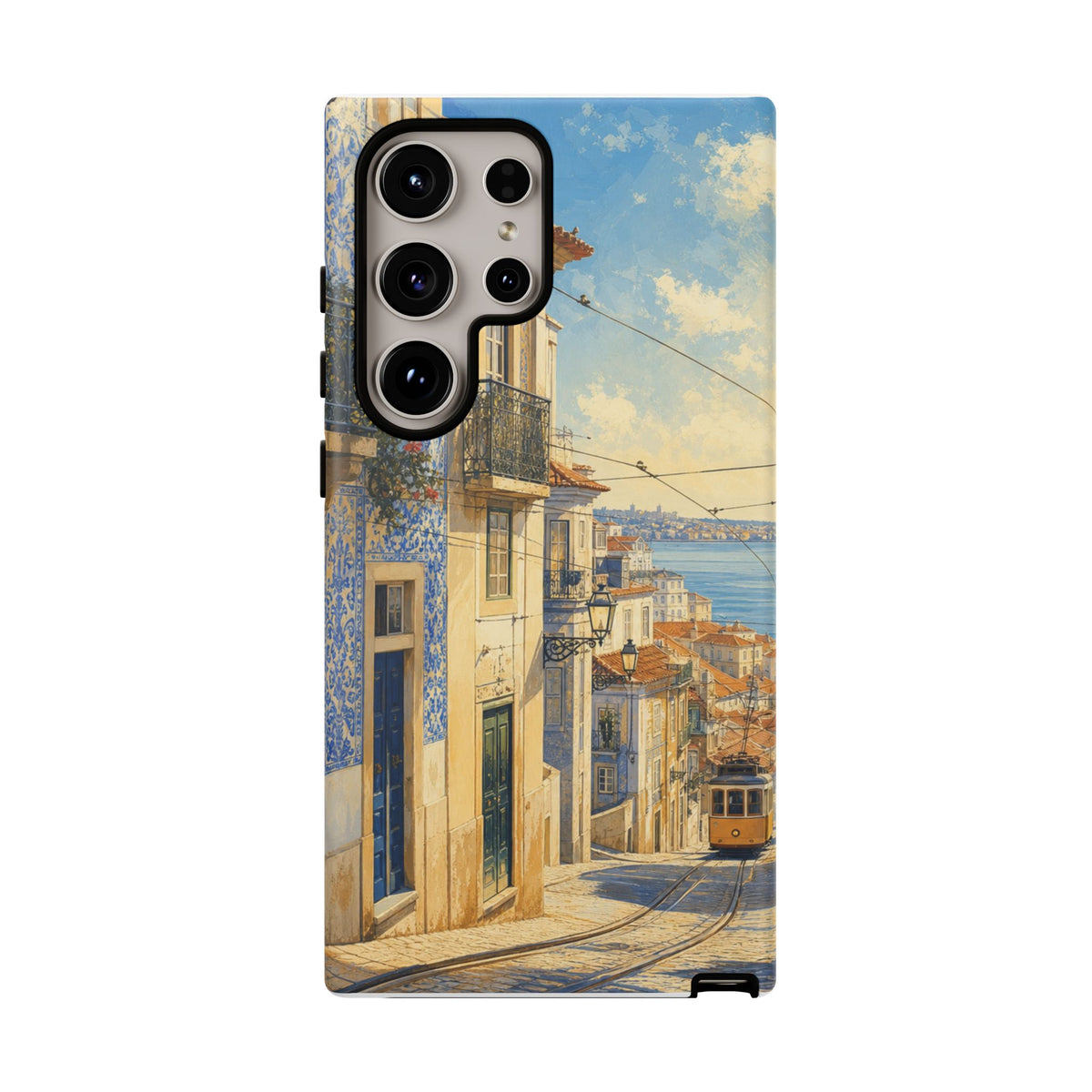Lisbon Phone Case, Tram Street Travel Art, Tough Protective Case, Matte or Glossy